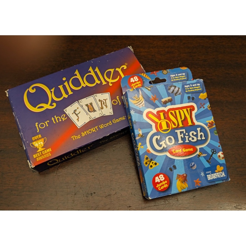Quiddler Word Game & I Spy Go Fish Card Game Lot Complete Family Kids Games